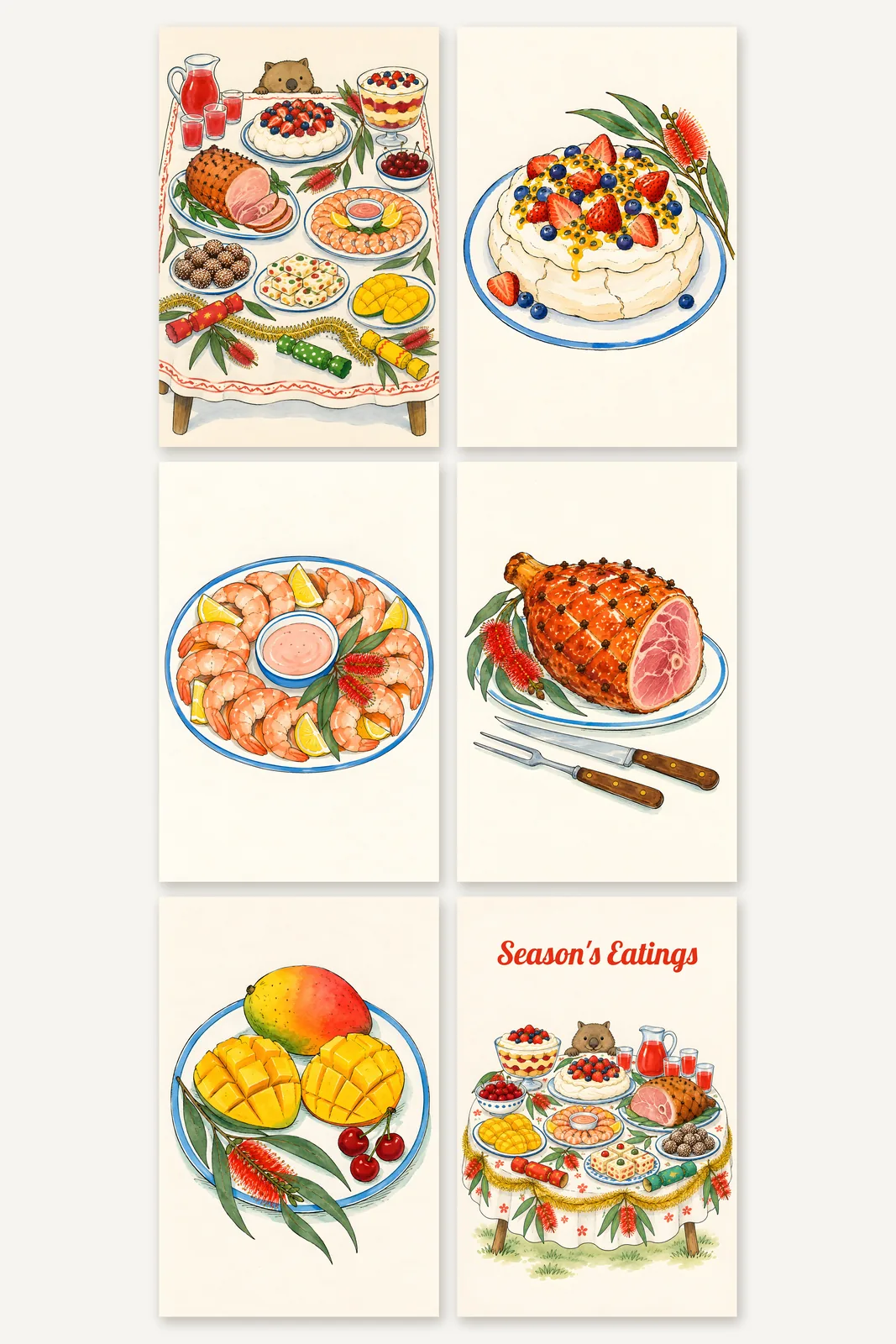 Aussie Christmas Table – Mixed Set of 6 greeting card