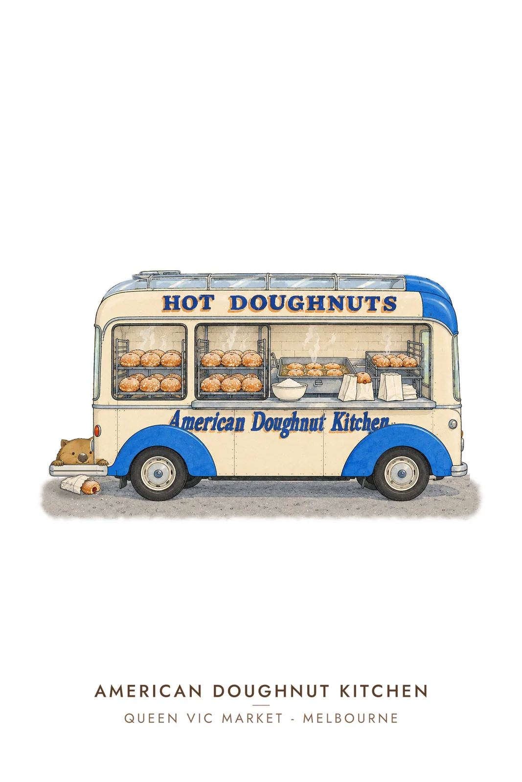 American Doughnut Kitchen, Queen Vic Market greeting card