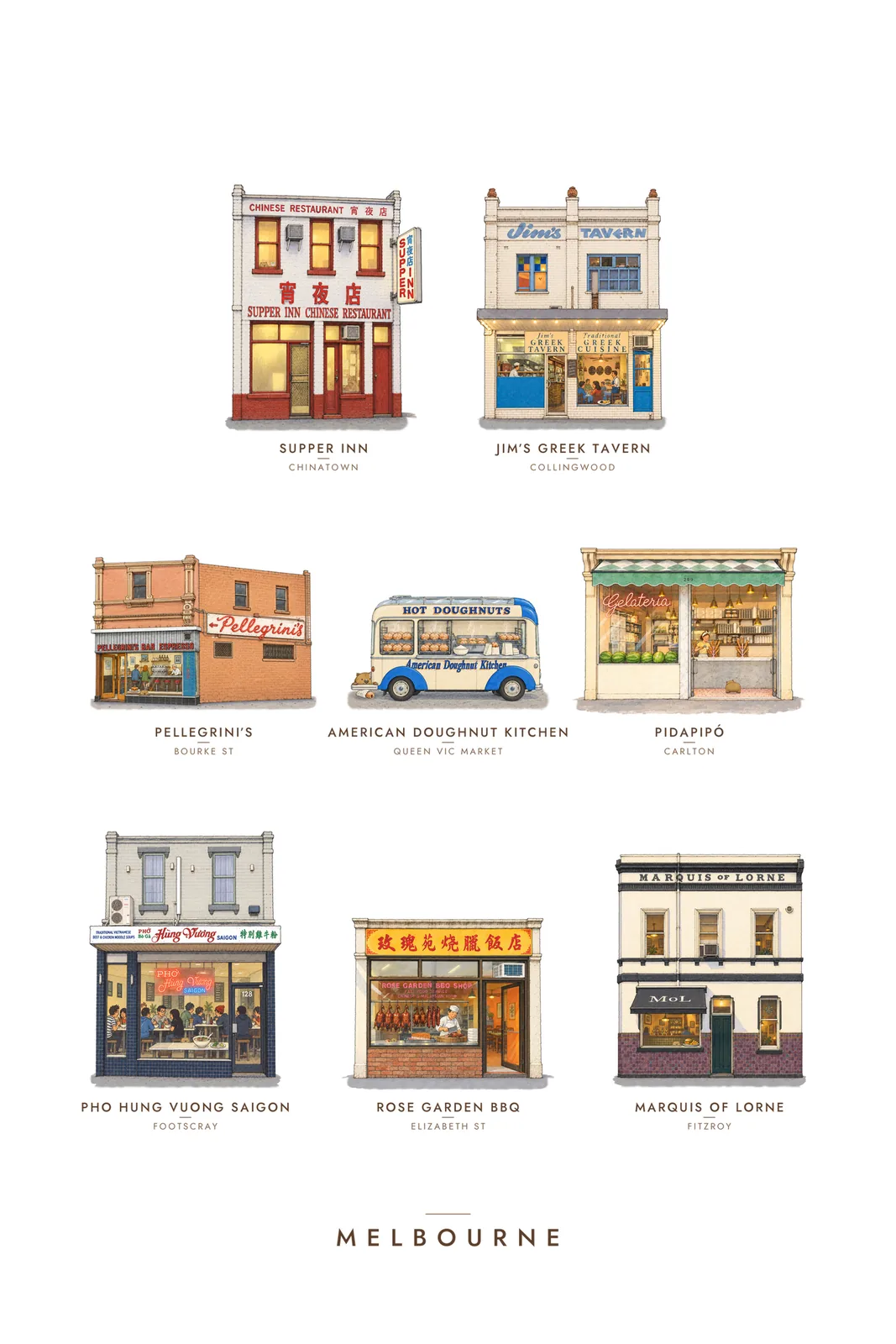Moosh's Melbourne: Eight Shopfronts greeting card