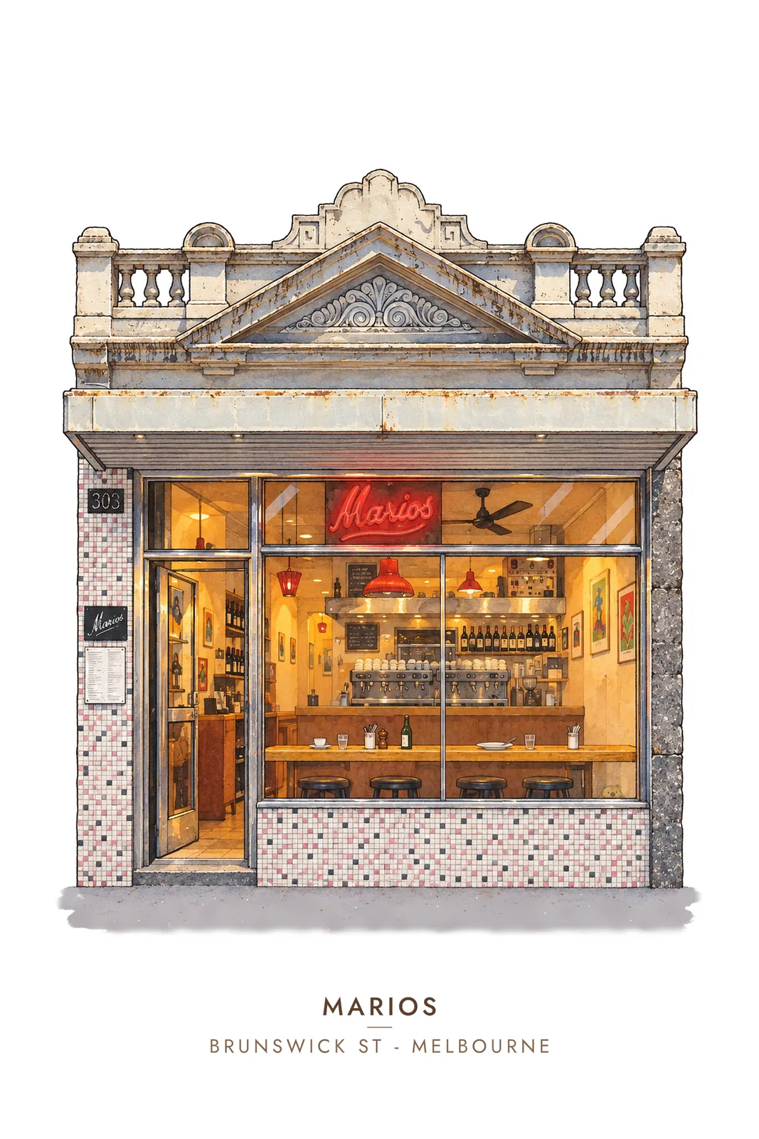 Marios, Brunswick Street, Fitzroy greeting card