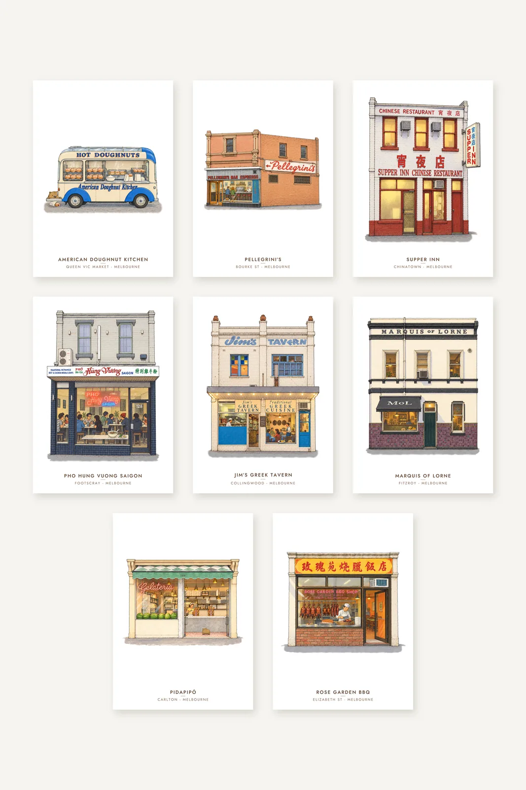 Moosh's Melbourne – Mixed Set of 8 greeting card