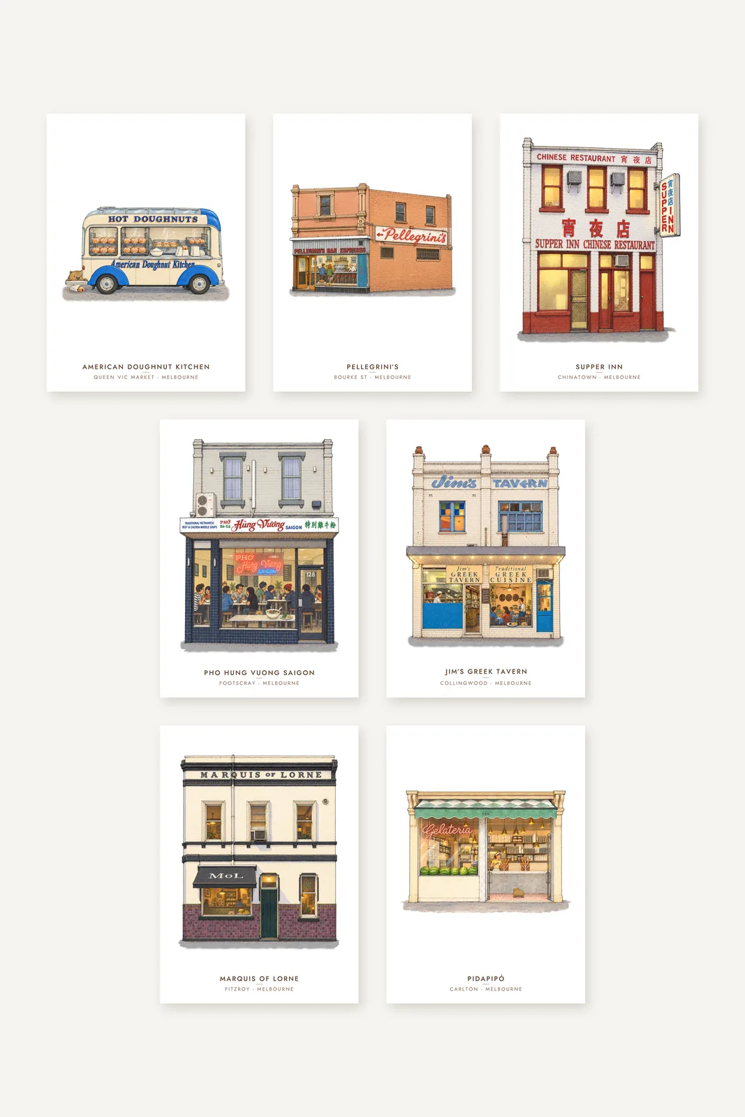 Moosh's Melbourne – Mixed Set of 7 greeting card