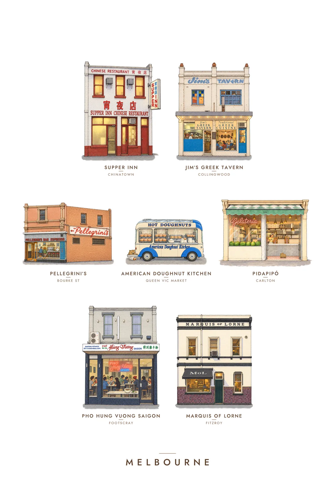 Moosh's Melbourne: Seven Shopfronts greeting card