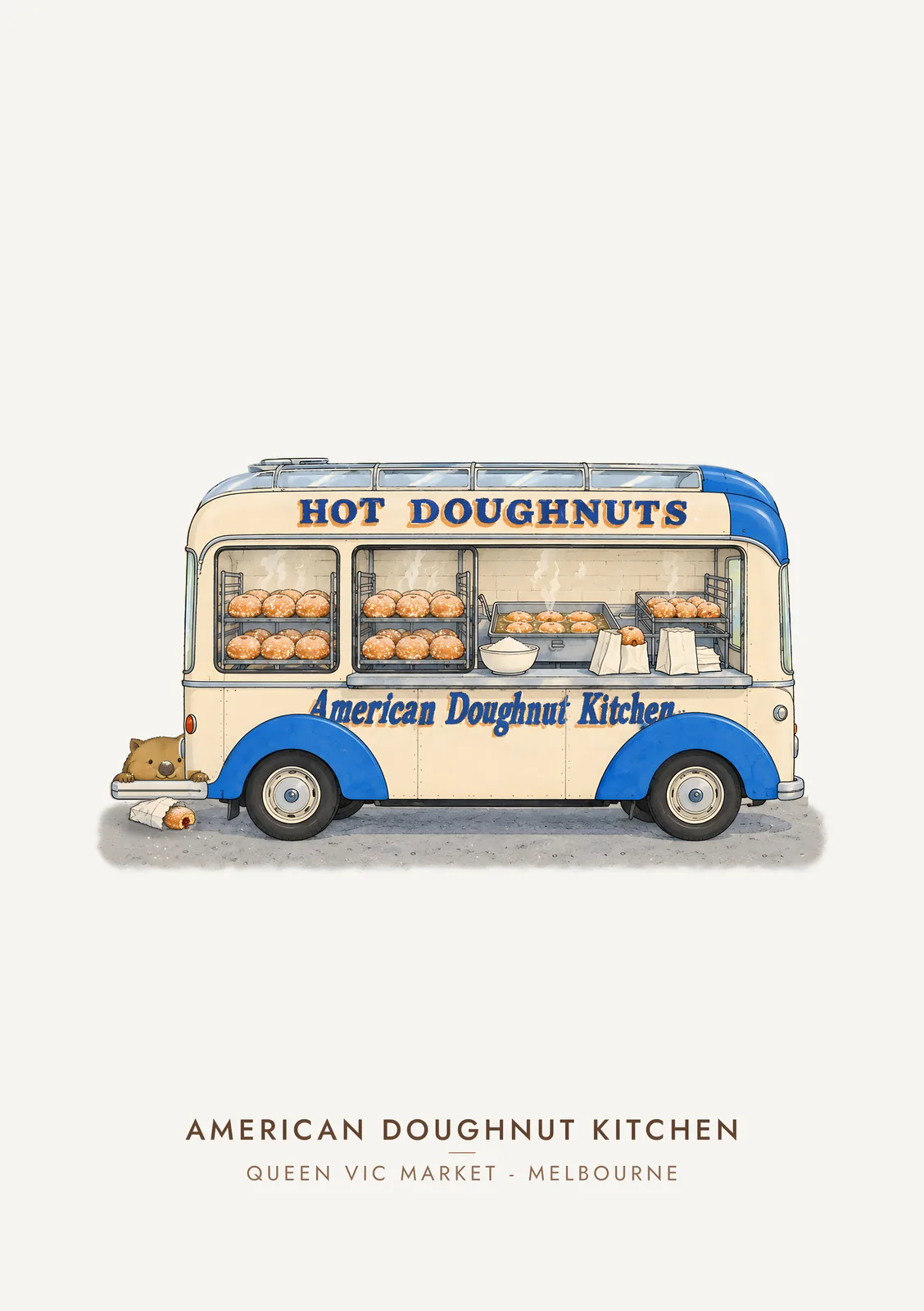American Doughnut Kitchen, Queen Vic Market – Moosh's Melbourne Art Print poster