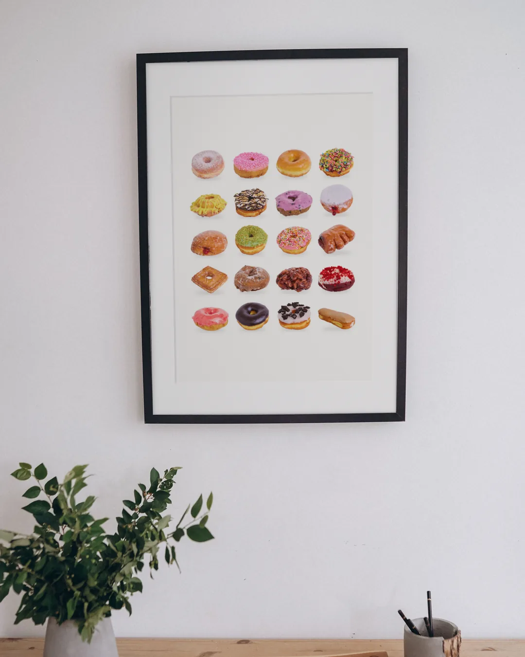Donuts — Photo Collage Poster framed on a wall